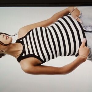 Theory Blue and White Striped Racer Tank Summer Beach Womens Medium